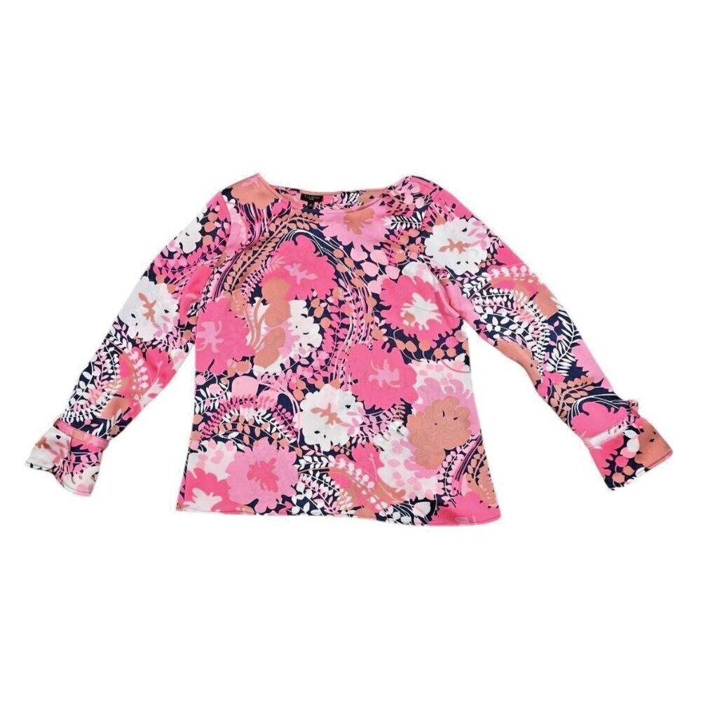 TALBOTS FLORAL BUTTON-BACK BLOUSE WITH BOW CUFFS – PETITE - Picture 1 of 12